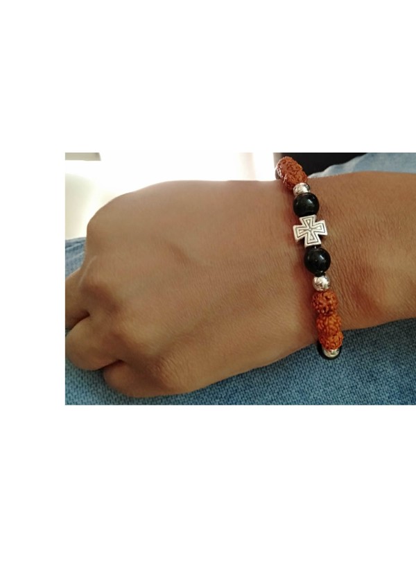 Stylish  Cross Black Quartz Rudraksha Bracelet